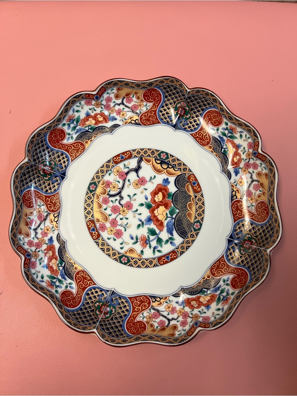 Decorative Scalloped Floral Porcelain Plate - Multicolor